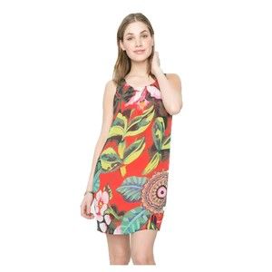NWT Desigual Designer Streetwear Red Floral Elena Sleeveless Tunic Dress Size 6